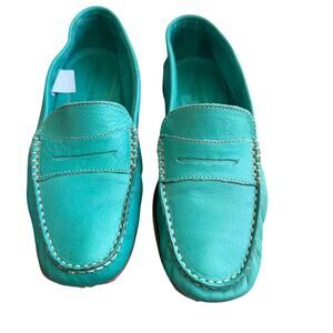 L'Artigiano Sorrentino Teal Green Leather Italian Penny Loafers Size EU 38